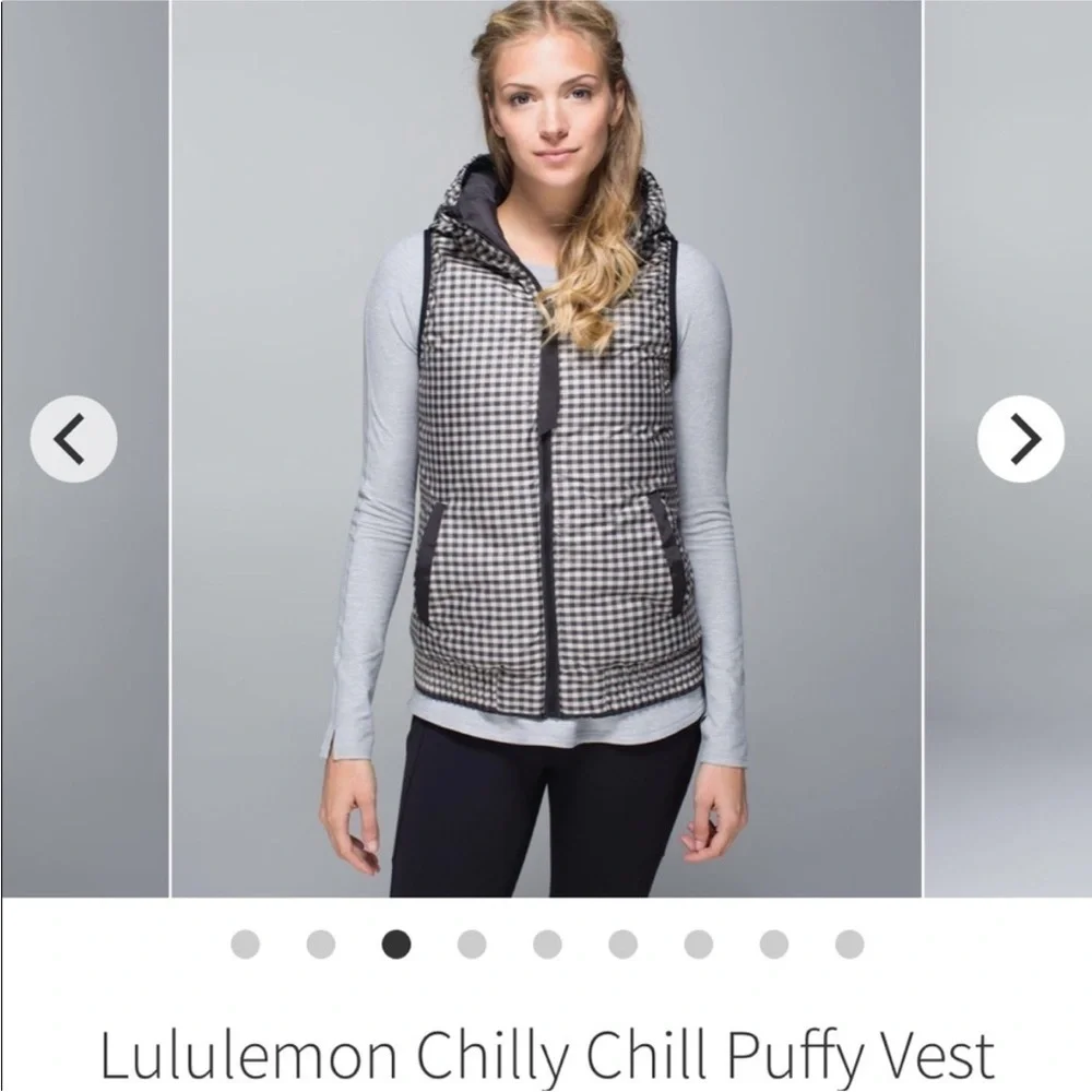 RARE Lululemon Chilly Chill reversible puffer vest with hood black gingham 6